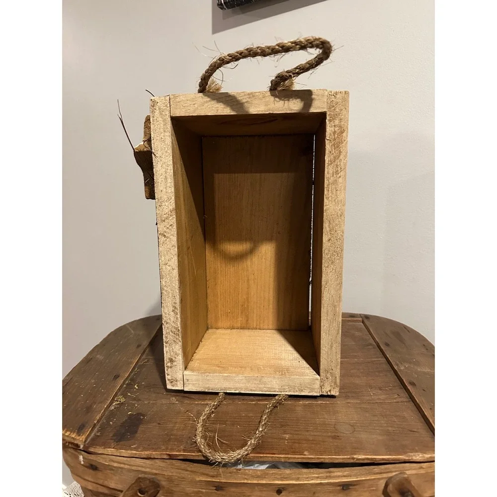 Rustic Wooden American Flag Crate Decorative Box Jute Rope Handles Americana